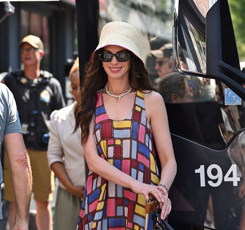 Anne Hathaway on the set of the devil wears prada 2 - all her fashionable outfits on set