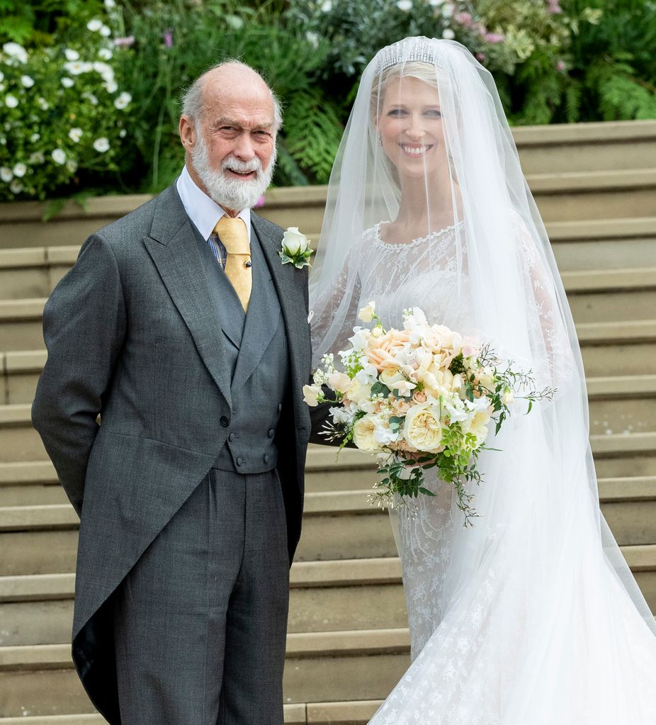 Prince Michael of Kent and Lady Gabriella Windsor before her wedding to Thomas Kingston at St George's Chapel on May 18, 2019 in Windsor