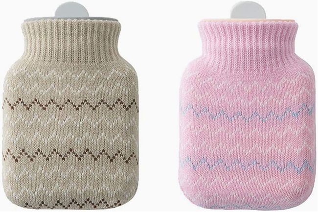 Samply Hot Water Bottle- 2 Liter Water Bag with Knitted Cover,Transparent  Purple