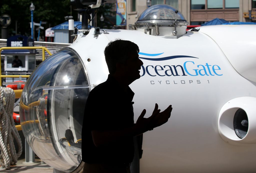 Stockton Rush, OceanGates chief executive, spoke at a press conference said during a press conference next to the Cyclops 1, a five-person sub that was used by OceanGate to capture detailed sonar images of the Andrea Doria shipwreck.