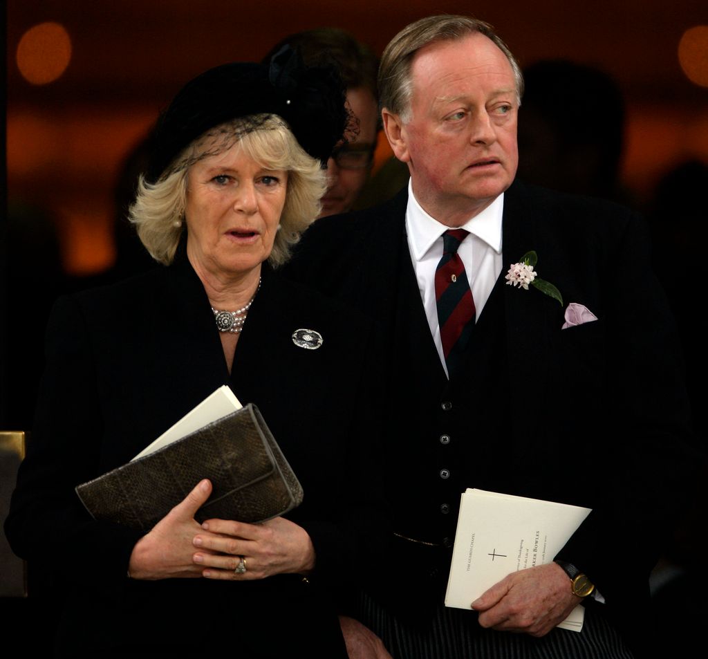 Camilla and ex-husband Andrew Parker Bowles attend a memorial service for Andrew's late wife Rosemary Parker Bowles