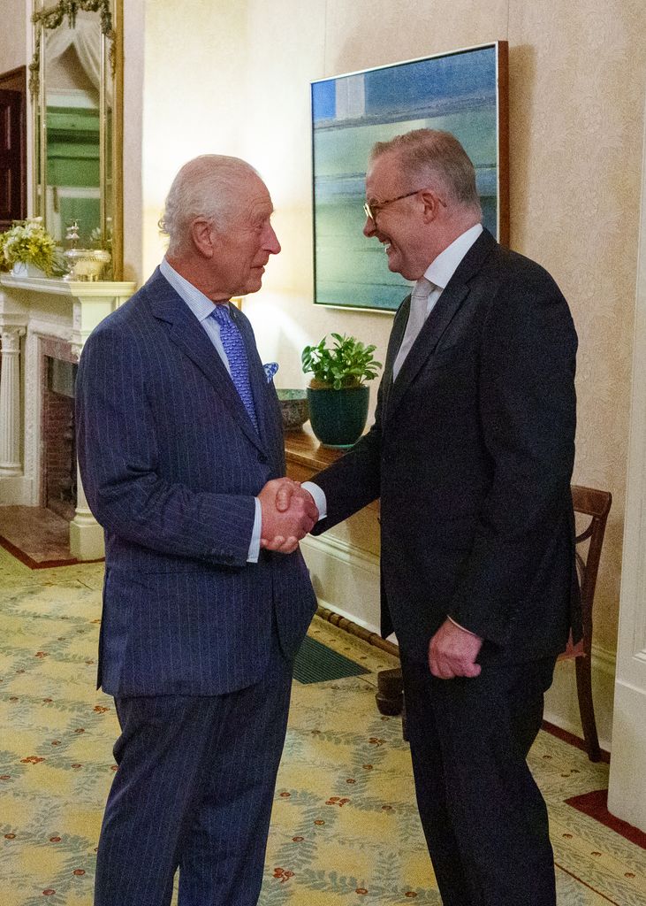 King Charles shaking hands with the Australian PM