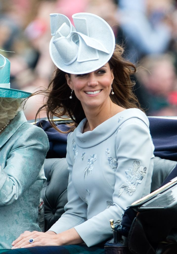 Catherine, Duchess of Cambridge rides in a carriage for the Trooping the Colour ceremony  on June 16, 2012 in London, England