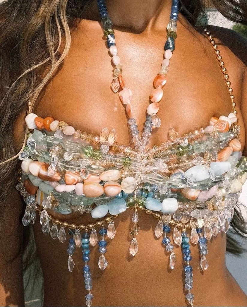 Mermaid bra with seashells pearls rhinestones and fish net