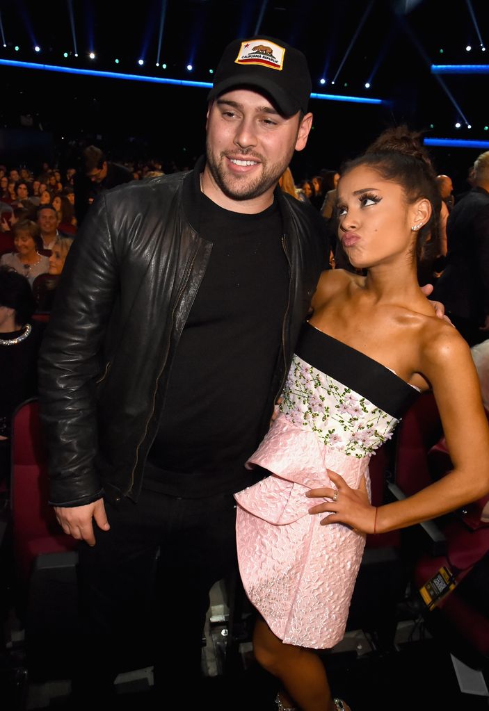 Manager Scooter Braun and recording artist Ariana Grande attend the 2015 American Music Awards at Microsoft Theater on November 22, 2015 in Los Angeles, California