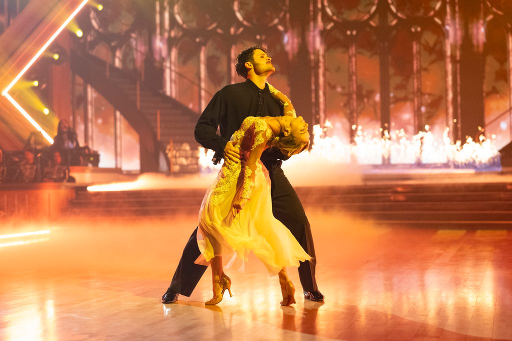 Dylan Efron and Danielle Karagach perform during Halloween Night on DWTS
