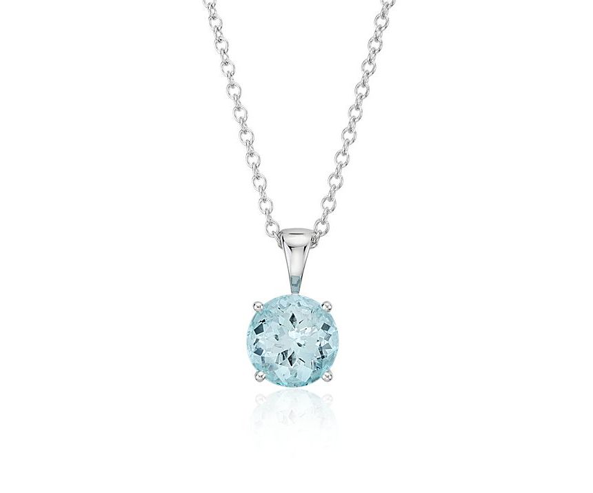 Blue Nile - Aquamarine Solitaire Pendant In 14k White Gold