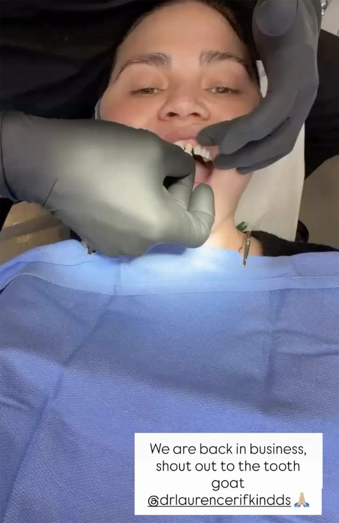 photo of chrissy teigen in dentist chair
