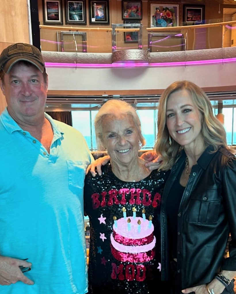 Photo shared by Lara Spencer on Instagram October 2024 featuring her mother Carolyn von Seelen and brother Keith during a cruise getaway to celebrate her birthday