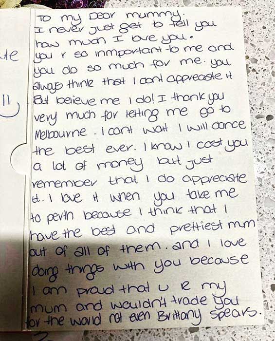 Diannes letter to her mum