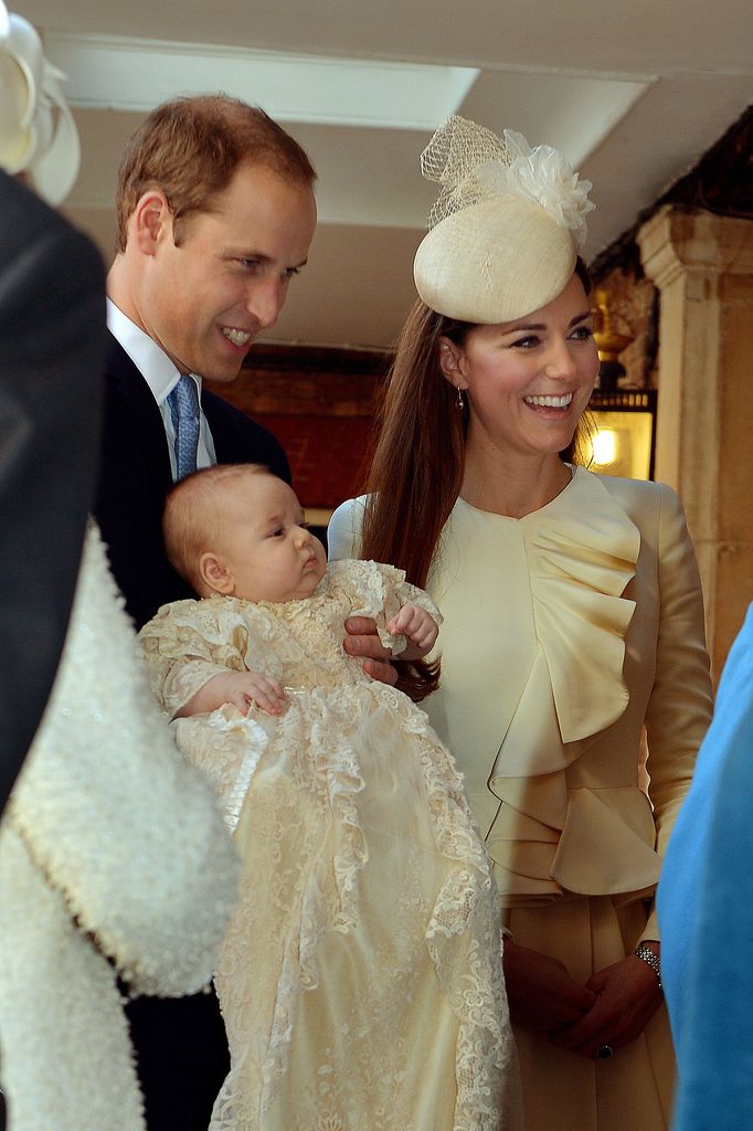 William and Kate with George on christening day
