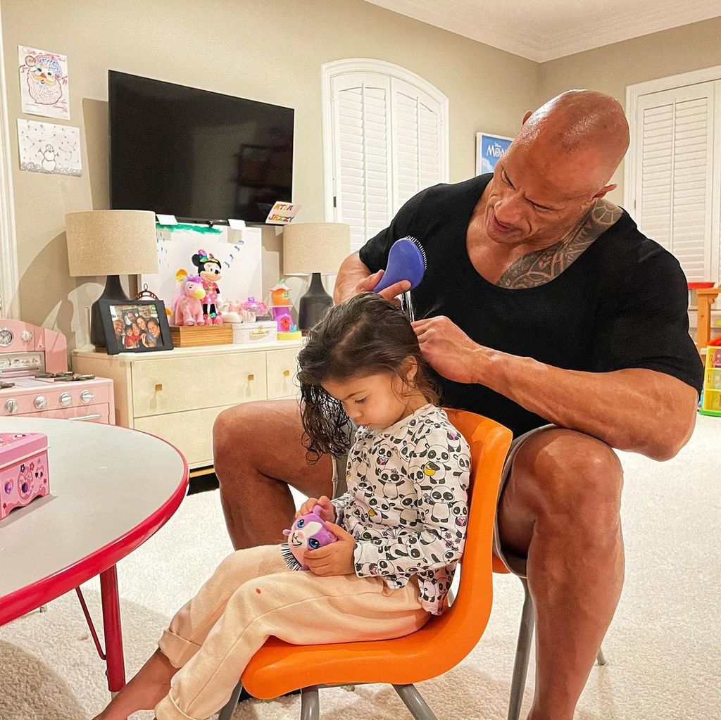Dwayne The Rock Johnson brushes daughter Tianas hair on Instagram