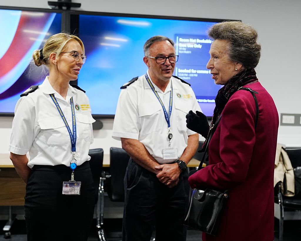 princess anne chatting to merseyside fire and rescue service 