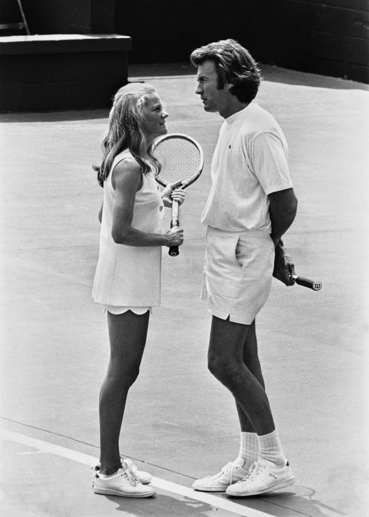 Maggie Johnson and her husband, American actor and film director Clint Eastwood, playing in the Pro-Celebrity Tennis Classic tennis tournament, at the La Costa Resort & Spa in Carlsbad, California, 26th June 1971