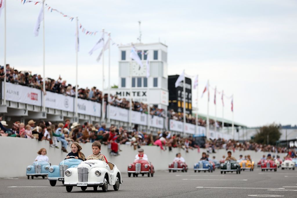 Young racers compete in the Settrington Cup at the Goodwood Revival at the Goodwood Motor Circuit in West Sussex.