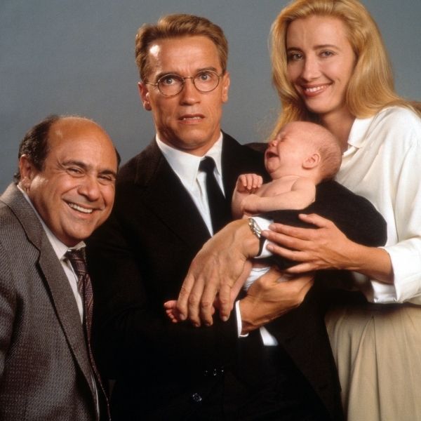 Arnold starred with Danny DeVito and Emma Thompson in Junior in 1994. Photo: Buena Vista/Getty Images