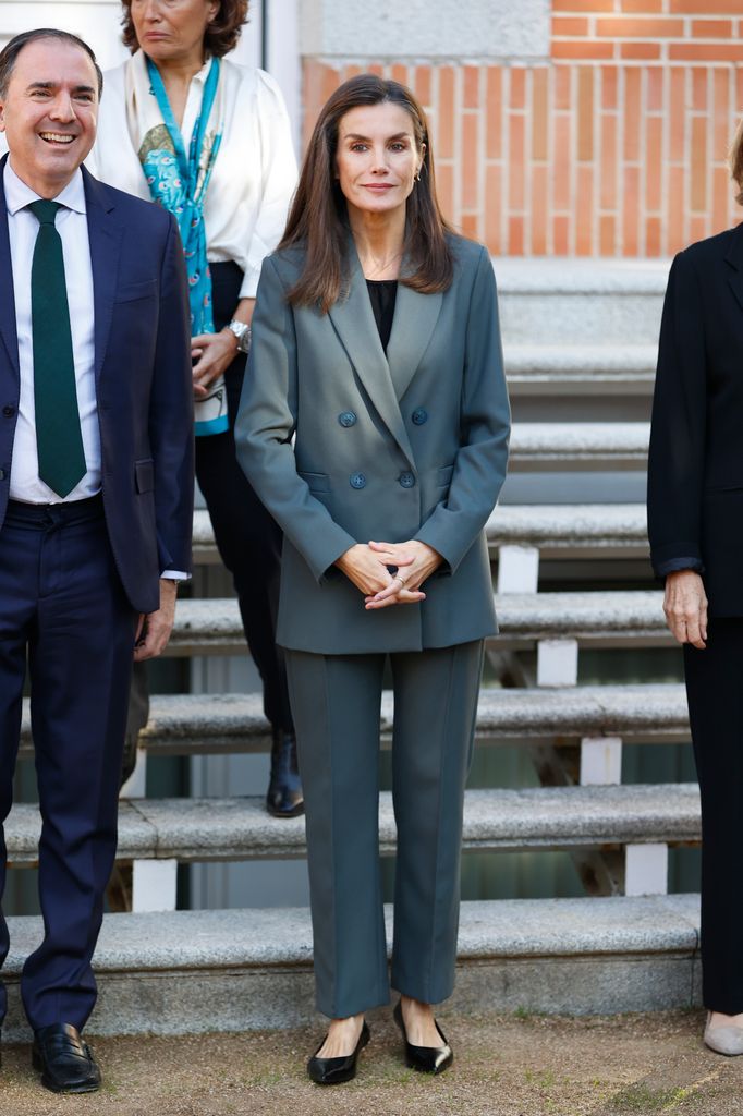 Queen Letizia in a grey double-breasted suit