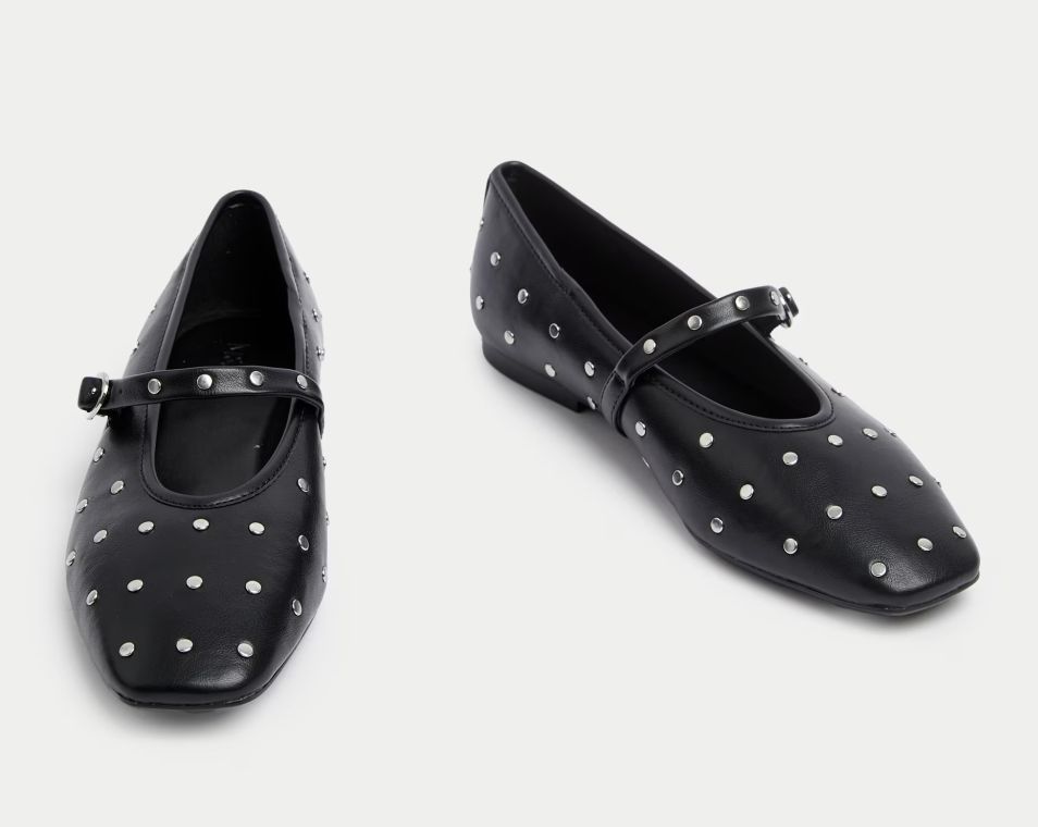 M&S Collection Studded Buckle Flat Ballet Pumps