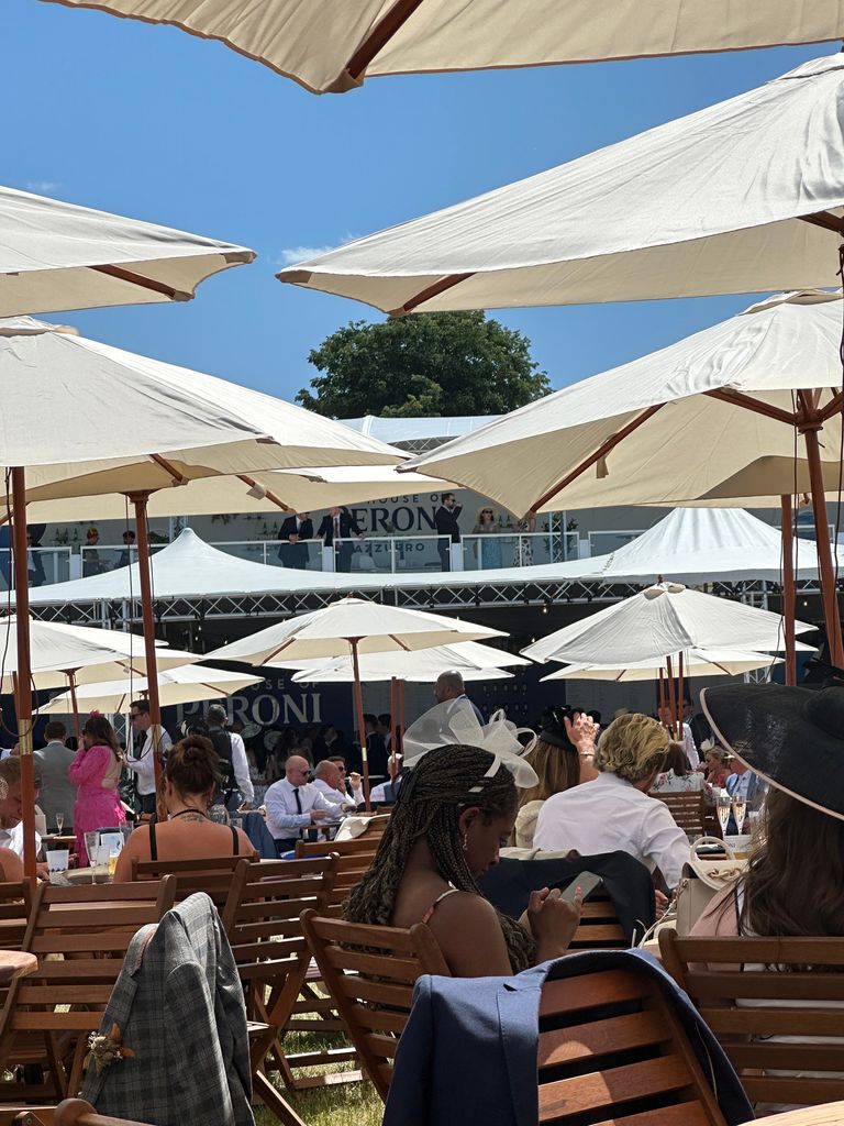 tables outside with umbrellas