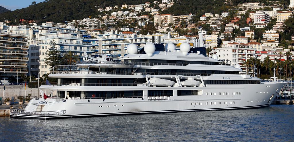 The rear of the Katara superyacht berthed in Nice
