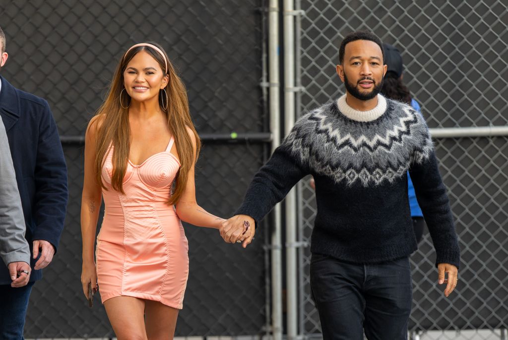 LOS ANGELES, CA - JANUARY 18: Chrissy Teigen and John Legend are seen at "Jimmy Kimmel Live" on January 18, 2024 in Los Angeles, California.  (Photo by RB/Bauer-Griffin/GC Images)