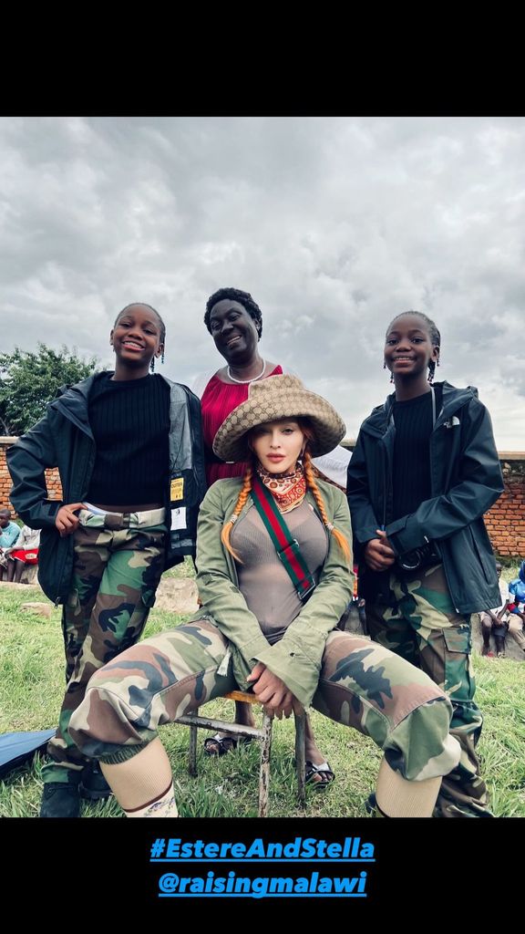 Madonna with twin daughters Stella and Estere in Malawi