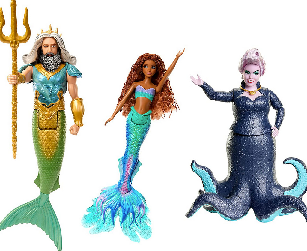 little mermaid doll set with ariel, king triton and ursula