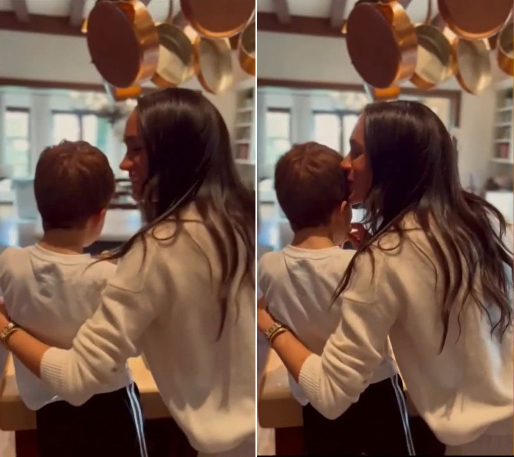 Meghan Markle kisses son Prince Archie on the head