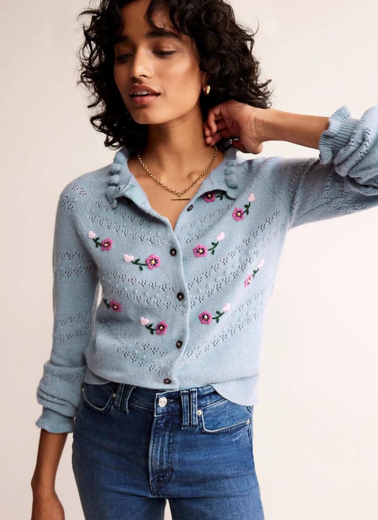 boden embroidered cardigan in blue