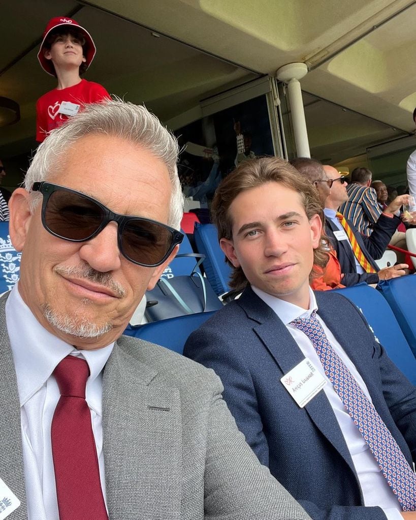 Gary Lineker with his youngest son Angus at a sporting event