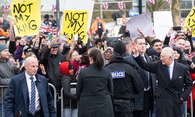 Republic protestors during King Charless visit to Milton Keynes