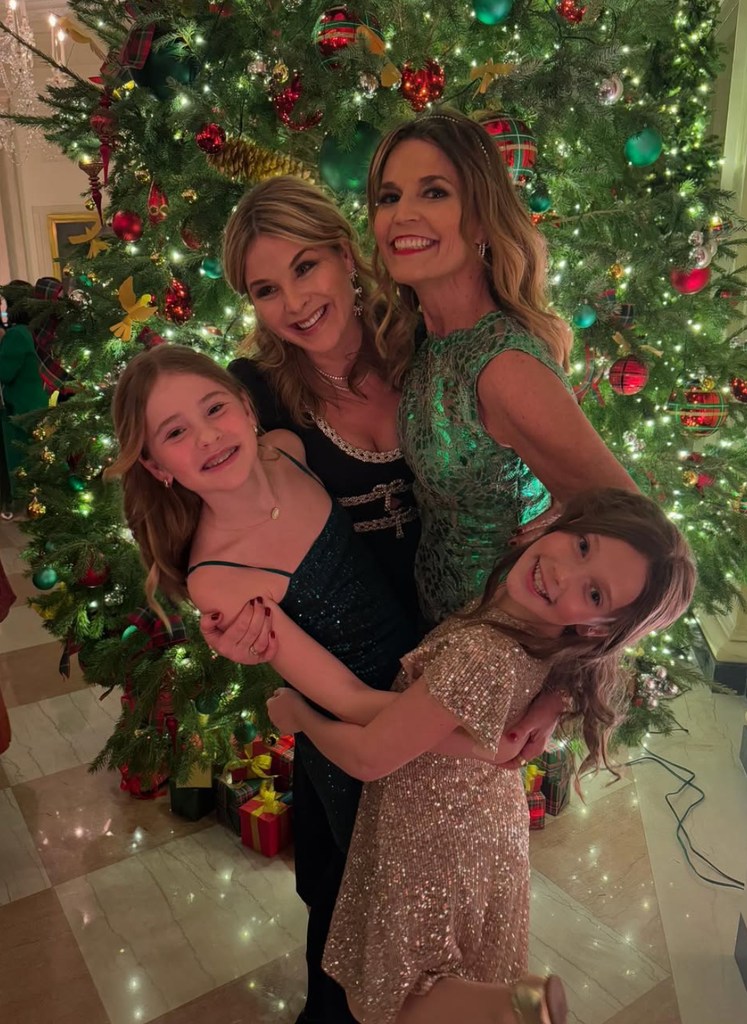 Photo shared by Jenna Bush Hager from attending a White House Christmas party, featuring her daughter Mila, colleague Savannah Guthrie, and her daughter Vale