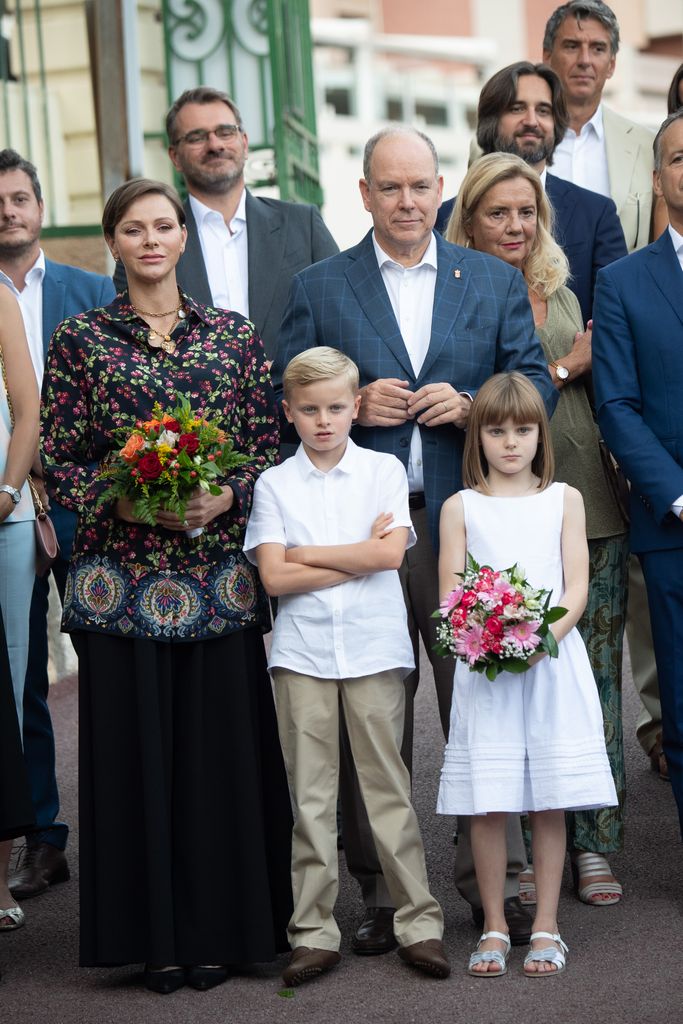 Princess Charlene in florals with husband and kids