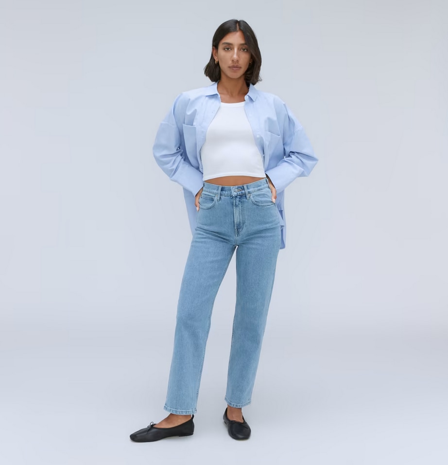 Women's Jeans Mid Rise Straight-Leg Jeans Solid Light Blue Xs