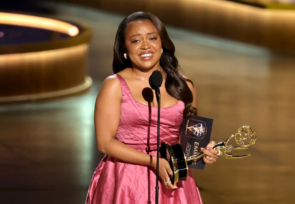 Quinta Brunson accepts the Outstanding Lead Actress in a Comedy Series award for Abbott Elementary onstage 