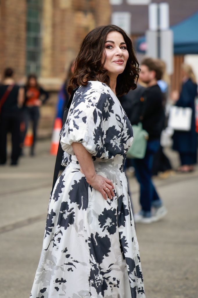 Nigella Lawson wearing black white maxi dress during Australian Fashion Week 2025 on May 13, 2025 in Sydney, Australia.