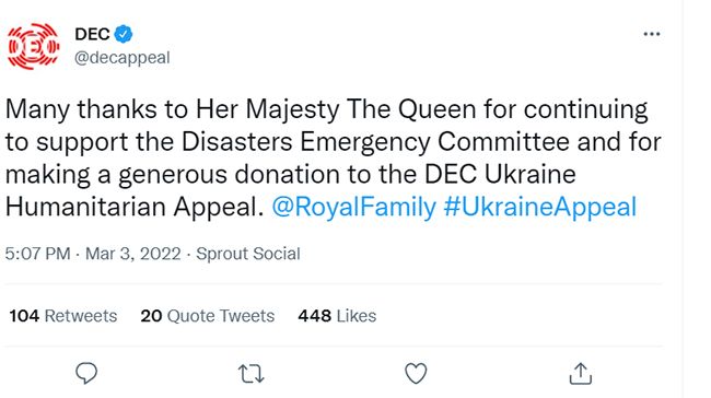 the queen ukraine donation
