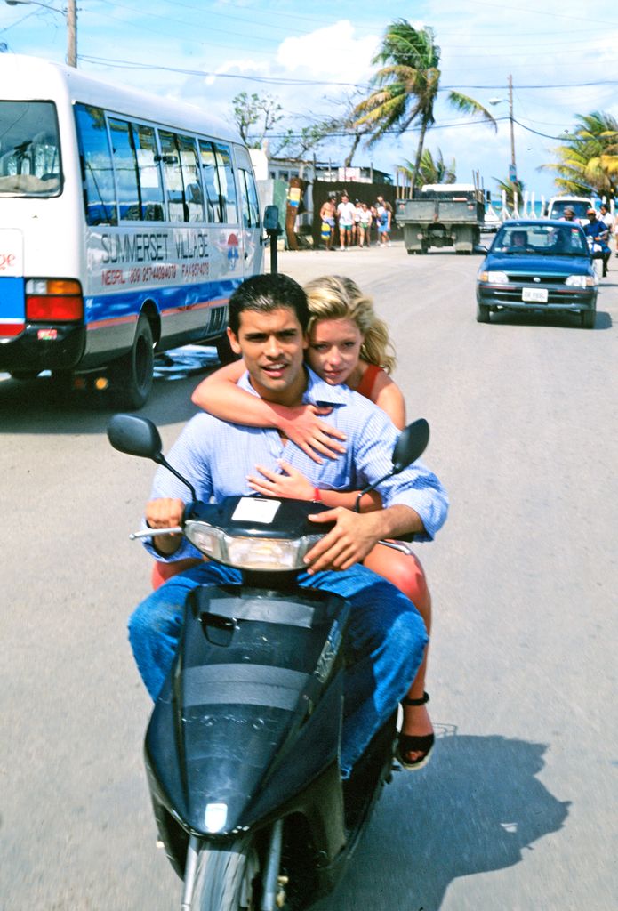 Kelly Ripa as Hayley Vaughn and Mark Consuelos as Mateo Santos on All My Children, Jamaica, March 15, 1996