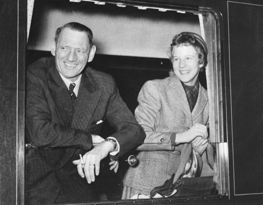 Princess Margrethe returning to North Foreland School with her father in 1956