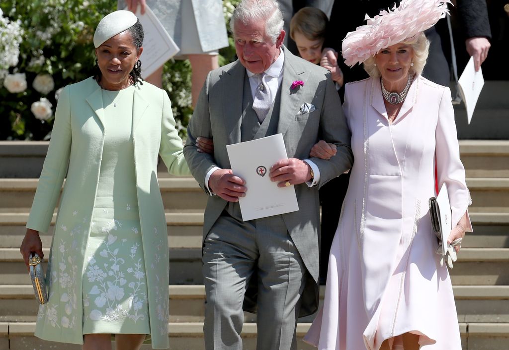 Doria Ragland walks with King Charles and Queen Camilla after the wedding of Prince Harry and Meghan Markle