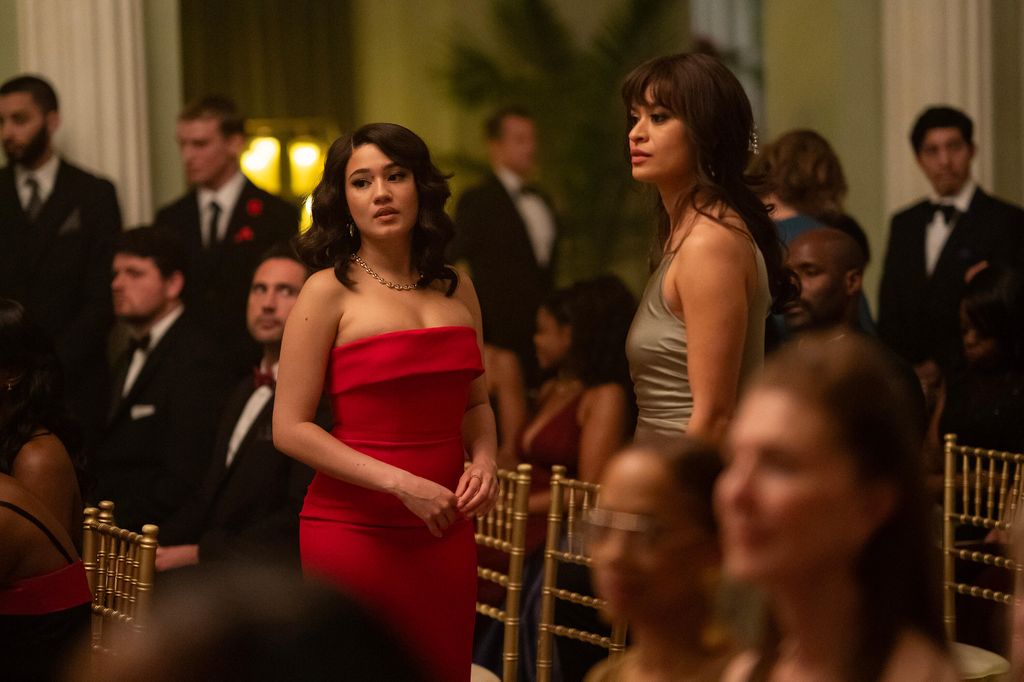 two women at black tie wedding