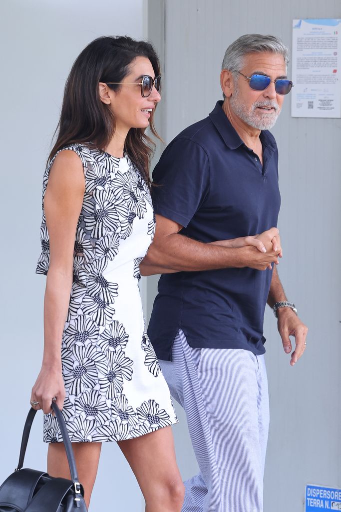 Amal Clooney and George Clooney are seen arriving ahead of the 80th Venice International Film Festival 2023 on August 29, 2023 in Venice, Italy.