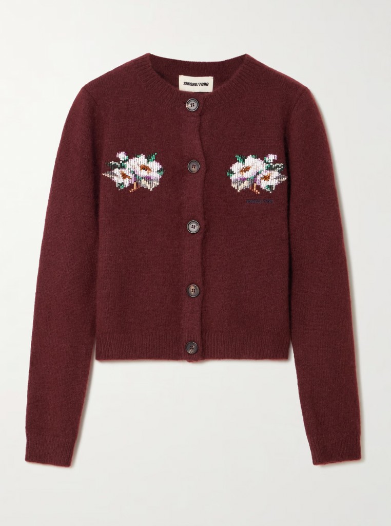 Cropped embroidered bead-embellished cashmere cardigan SHUSHU