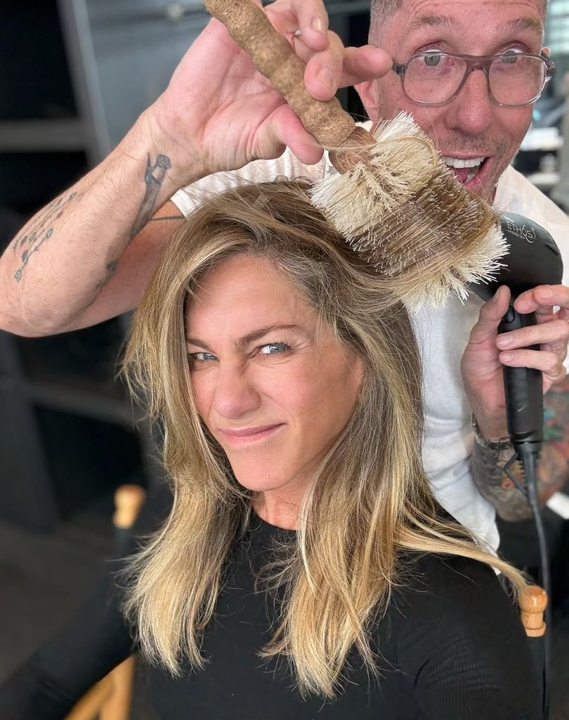 Jennifer shares a candid shot in the make-up chair with long-time hairstylist Chris McMillan