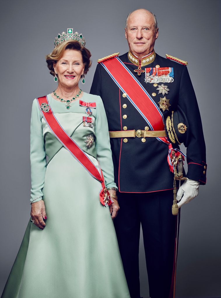 King Harald and Queen Sonja pose for an official portrait in 2016