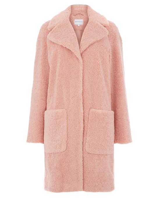 warehouse pink boucle coat