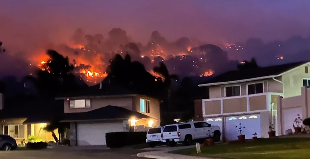 Photo from a video shared by Rainn Wilson November 2011 documenting the damage of the fires in Ventura County, which partly destroyed his home