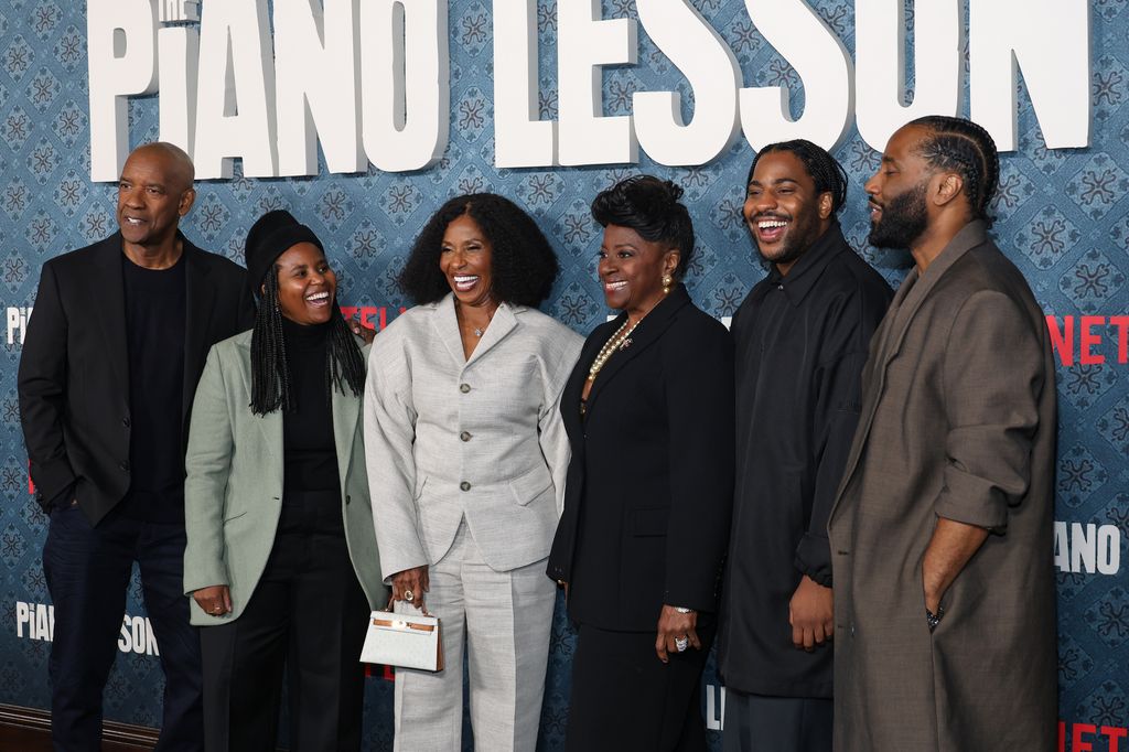 Denzel Washington, Katia Washington, Pauletta Washington, Latanya Richardson Jackson, Malcolm Washington and John David Washington attend the premiere of Netflix's "The Piano Lesson" at The Egyptian Theatre Hollywood on November 19, 2024 in Los Angeles, California