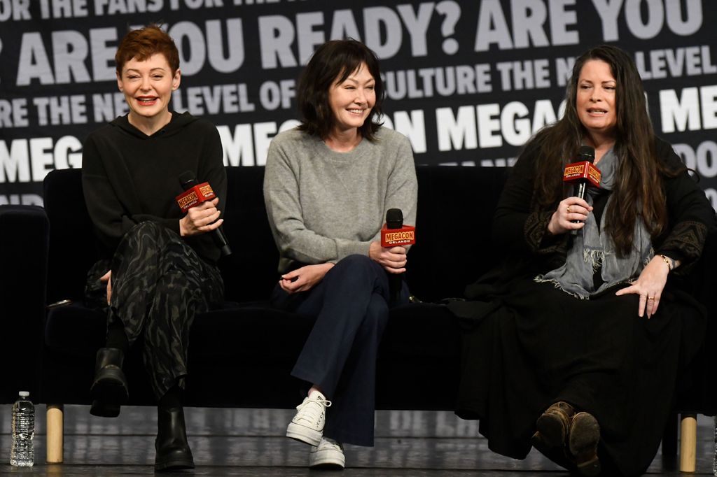 Rose McGowan, Shannen Doherty and Holly Marie Combs speak during a Q&A session at MegaCon Orlando 2024 