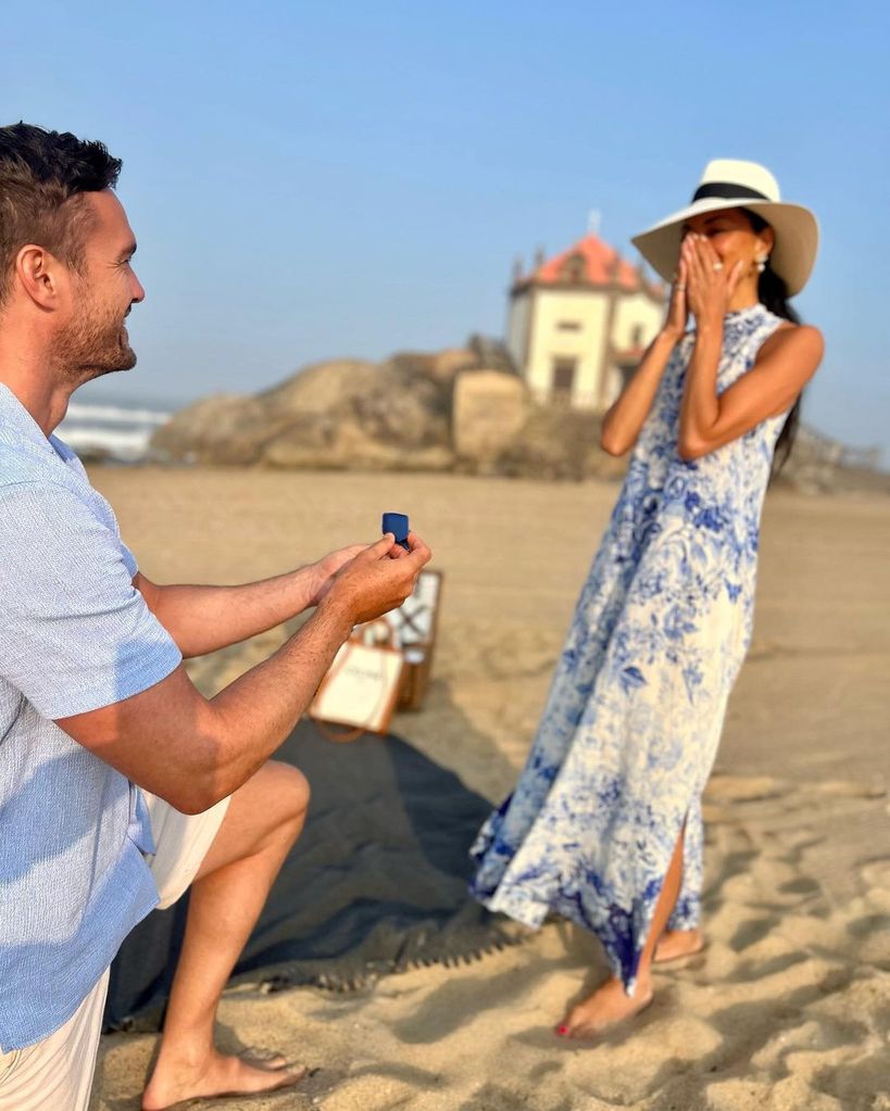 Nicole Scherzinger and Thom Evans on the beach after his proposal